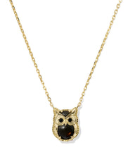 Load image into Gallery viewer, Owl Gold Short Pendant Necklace in Gold Sheen Obsidian
