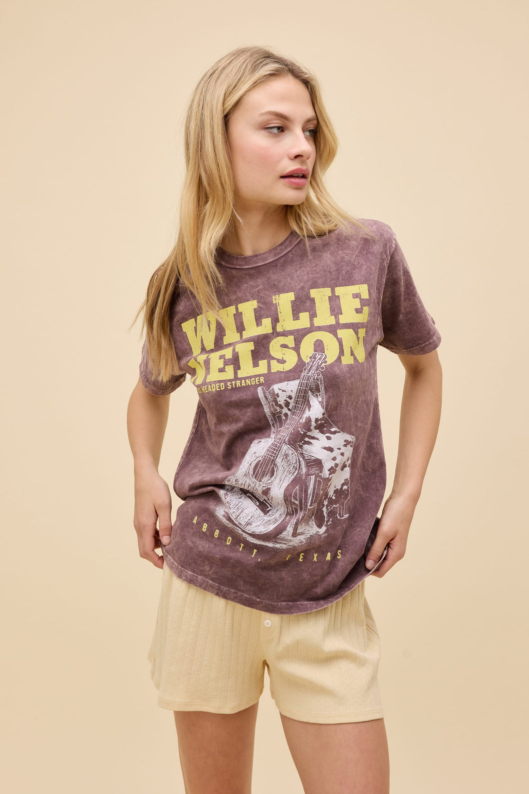 Willie Nelson Red Headed Stranger Weekend Tee in Brown Stone Acid