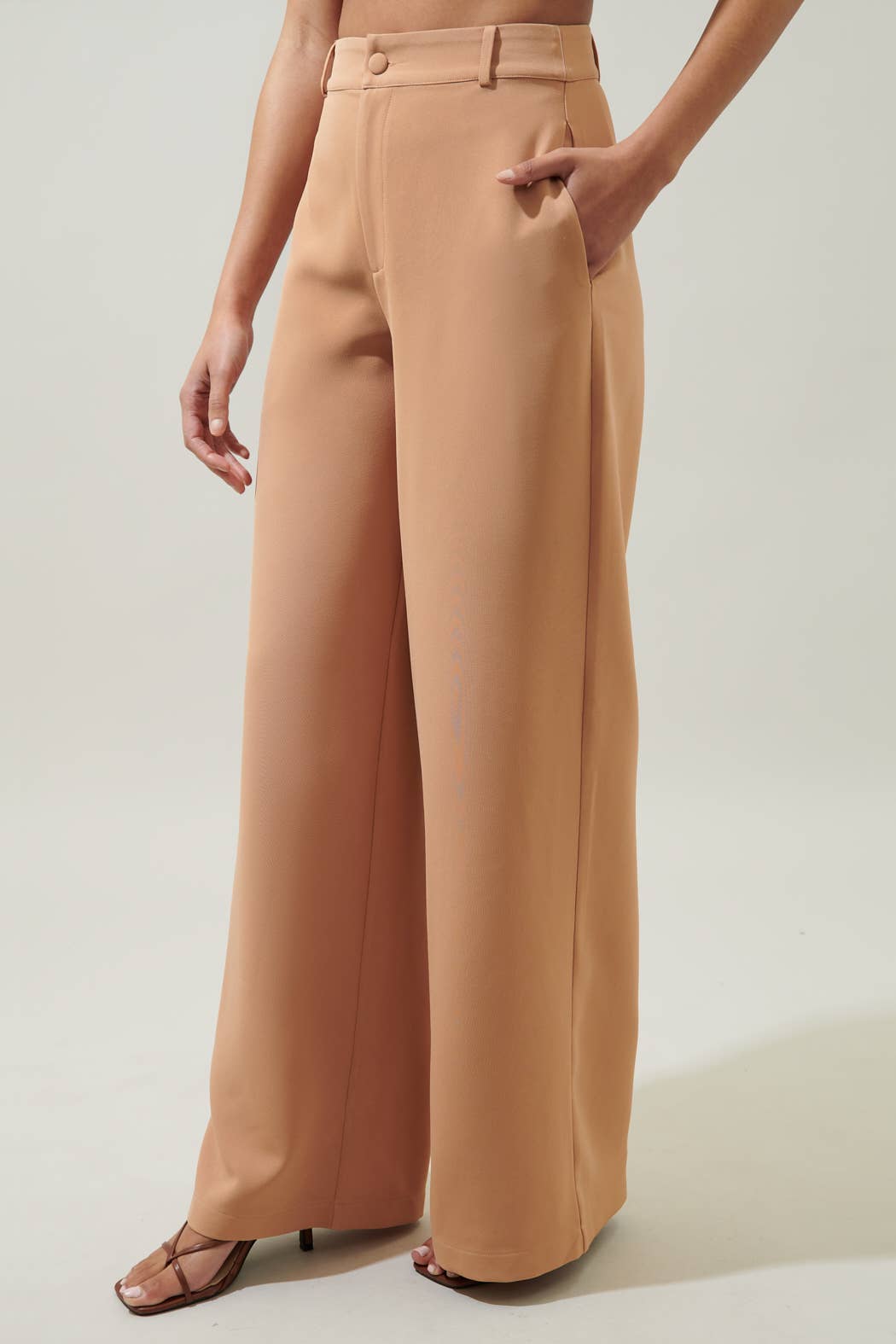 Chelsea Belted Wide Leg Trousers in Camel