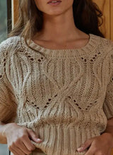 Load image into Gallery viewer, Knit Crochet Round Neck Sweater in Taupe

