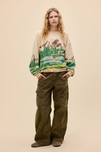 Load image into Gallery viewer, Campsite Scene Oversized Crew Sweatshirt in Sand
