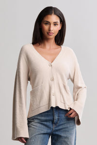 CozyChic Lite Wide Sleeve Button Front Cardigan in Stone
