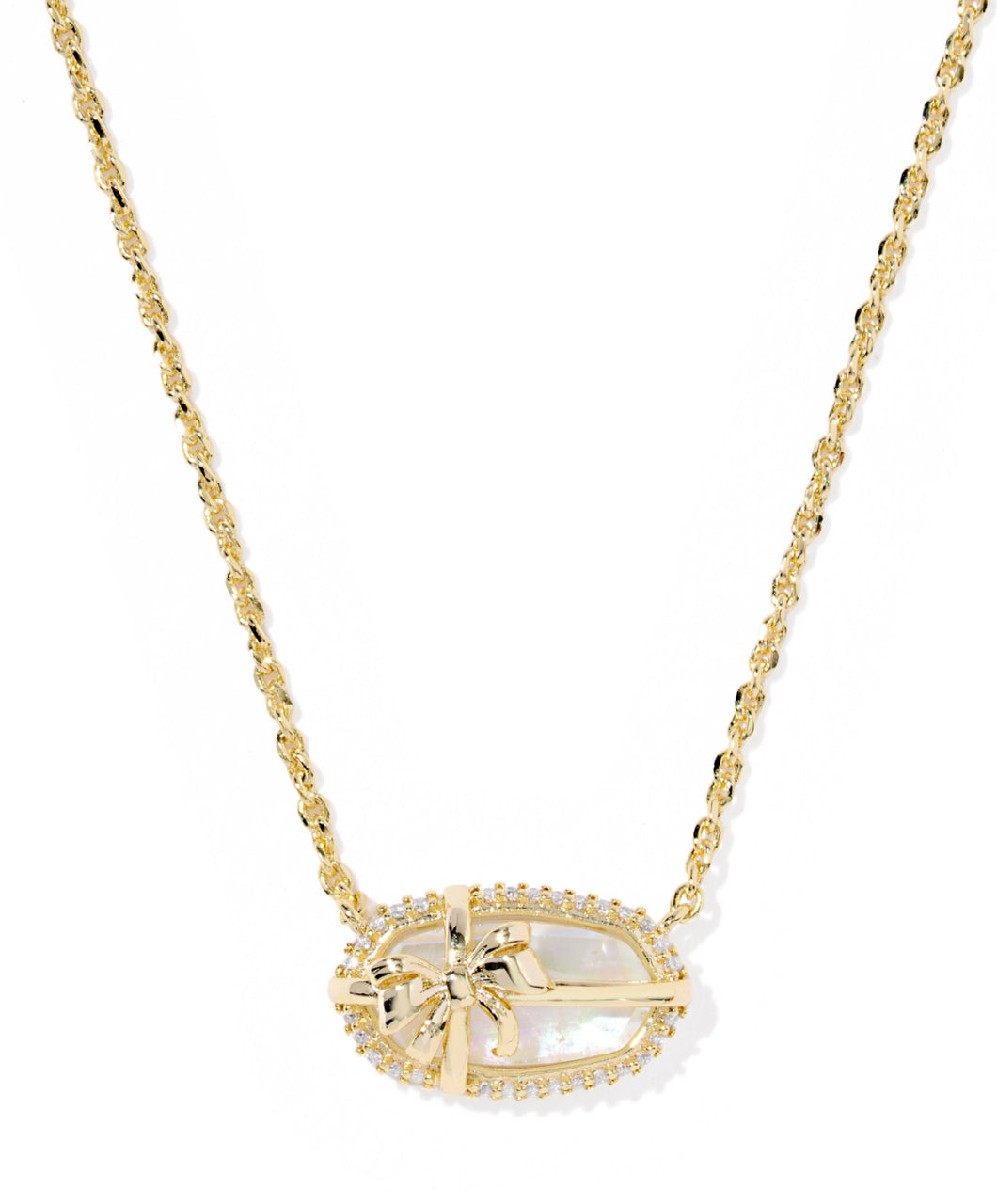 Kendra Scott Elisa Bow Gold Pendant Necklace in Ivory Illusion