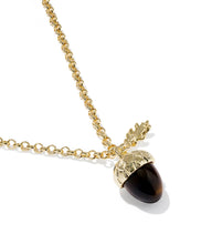 Load image into Gallery viewer, Acorn Gold Short Pendant Necklace in Brown Tigers Eye
