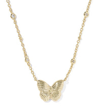 Load image into Gallery viewer, Kendra Scott Cailey Butterfly Gold Short Pendant Necklace in Pink Opalescent Resin

