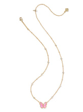 Load image into Gallery viewer, Kendra Scott Cailey Butterfly Gold Short Pendant Necklace in Pink Opalescent Resin
