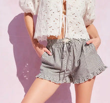 Load image into Gallery viewer, Striped Cotton Ruffle Shorts in Navy
