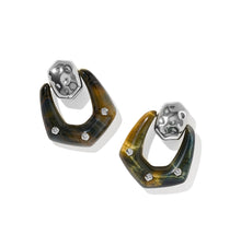Load image into Gallery viewer, Embry Silver Open Frame Earring in Dark Brown Hawk’s Eye
