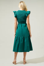 Load image into Gallery viewer, Ingrid Poplin Smocked Tiered Midi Dress in Emerald
