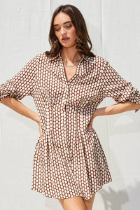 Printed Shirt Dress in Brown