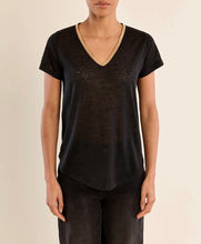Load image into Gallery viewer, Gold Trim V-Neck Tee in Black
