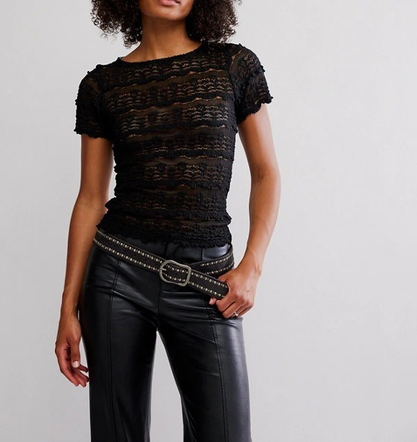 Angelina Lace Tee in Black