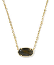 Load image into Gallery viewer, Elisa Tiger Striped Gold Necklace in Dark Brown Hawk’s Eye
