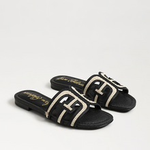 Load image into Gallery viewer, Bay Multicolor Slide Sandal in Black Linen Faux Raffia
