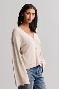 CozyChic Lite Wide Sleeve Button Front Cardigan in Stone