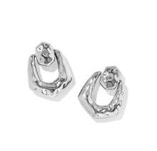Load image into Gallery viewer, Embry Silver Open Frame Earring in Dark Brown Hawk’s Eye
