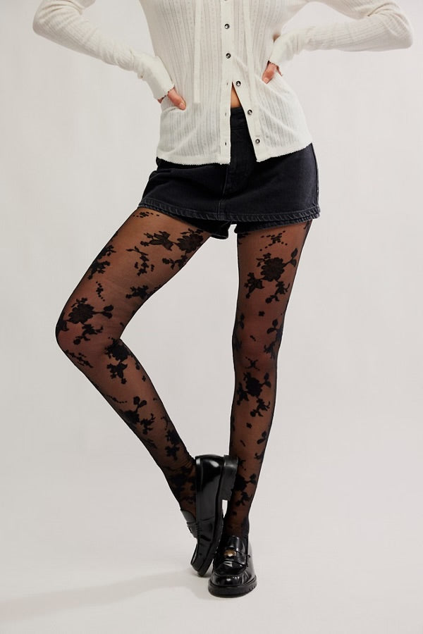 Flocked Floral Tight in Black Combo