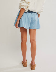 Paradise Found Denim Mini Skort in Capri Blue