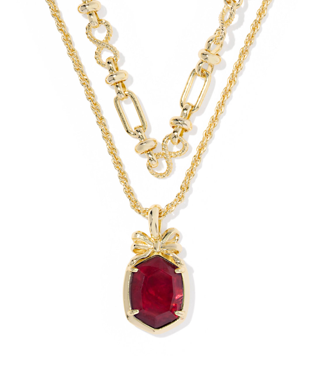 Kendra Scott Daphne Bow Gold Multi Strand Necklace in Dark Burgundy Illusion