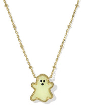 Load image into Gallery viewer, Ghost Gold Short Pendant Necklace in White Glow in the Dark Glass
