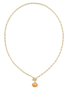 Kendra Scott Pumpkin Gold Link Chain Necklace in Orange Mother of Pearl