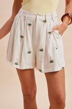 Load image into Gallery viewer, Palm Tree Embroidered Linen Shorts in Natural
