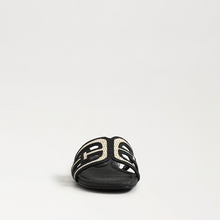 Load image into Gallery viewer, Bay Multicolor Slide Sandal in Black Linen Faux Raffia
