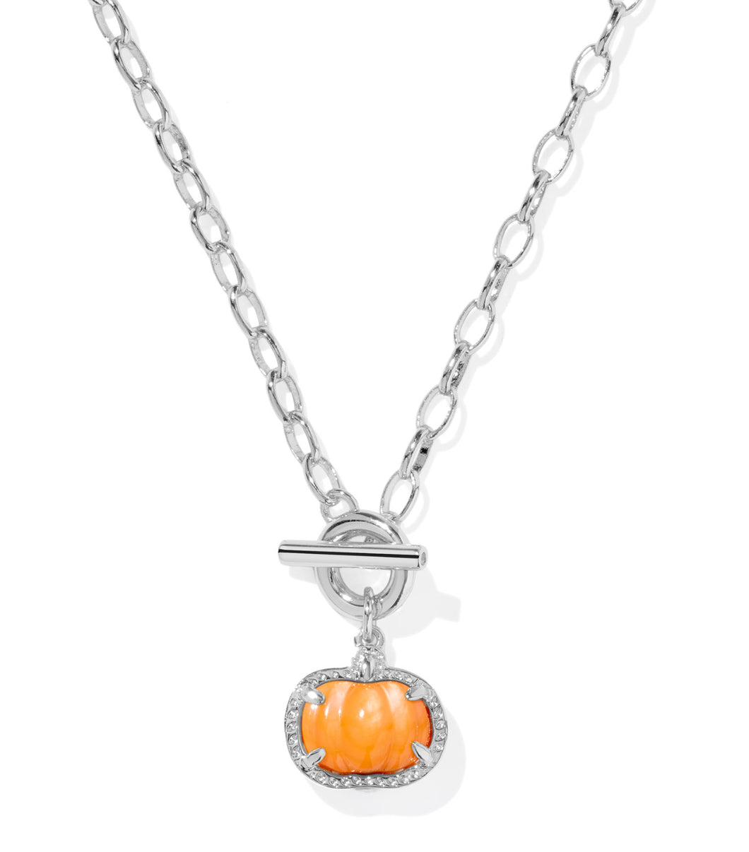 Kendra Scott Pumpkin Silver Chain Link Necklace in Orange Mother of Pearl