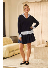 Load image into Gallery viewer, Layered V-Neck Mixed Media Sweater in Navy
