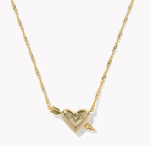 Load image into Gallery viewer, Kendra Scott Ari Heart Arrow Gold Pendant Necklace in Pink Opalescent
