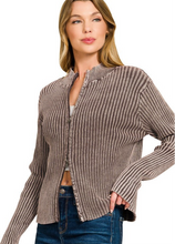 Load image into Gallery viewer, Two-Tone Zip-Up Sweater in Brown
