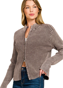 Two-Tone Zip-Up Sweater in Brown