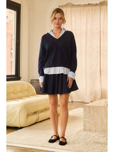 Load image into Gallery viewer, Layered V-Neck Mixed Media Sweater in Navy
