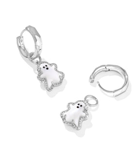 Kendra Scott Ghost Silver Huggie Earring in White Mother of Pearl