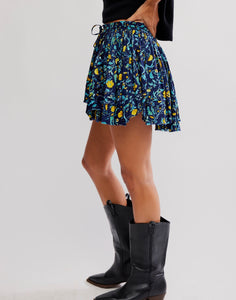 Third Charm Printed Mini Skirt in Navy Combo