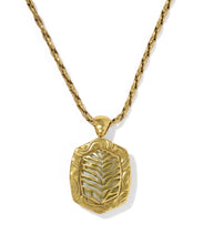 Load image into Gallery viewer, Tiger Striped Daphne Vintage Gold Small Long Pendant Necklace in Chartreuse Green Mother of Pearl
