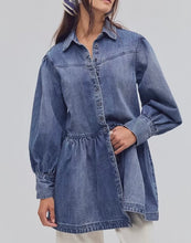 Load image into Gallery viewer, Marris Denim Mini Dress in Washed Mid Blue Wash
