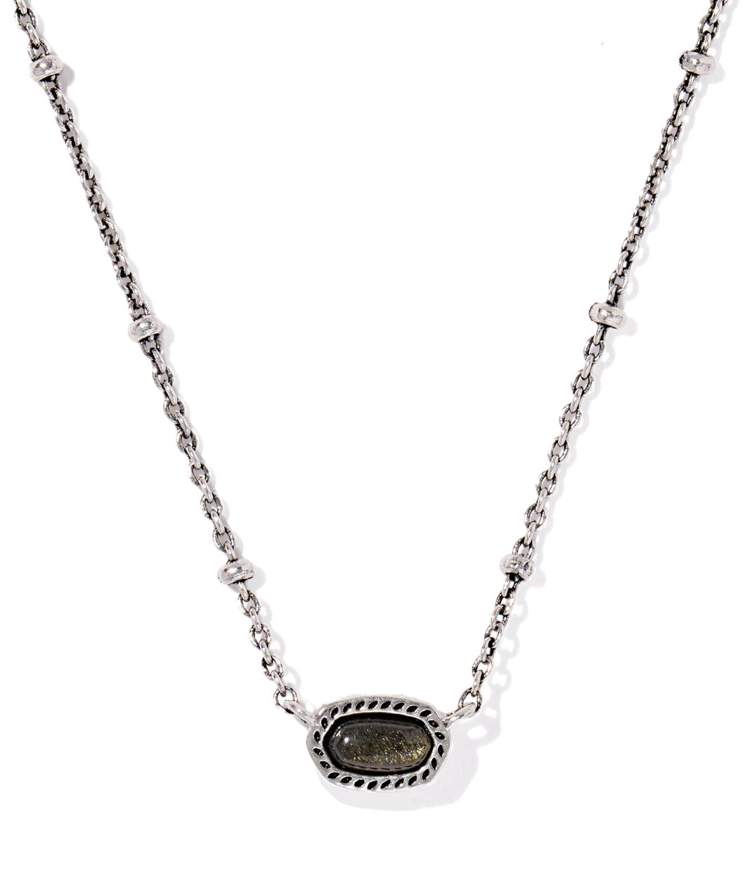 Kendra Scott Mini Elisa Vintage Silver Satellite Necklace in Golden Obsidian