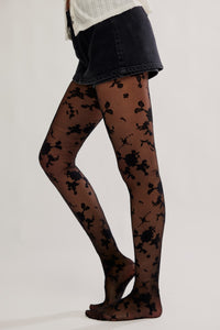 Flocked Floral Tight in Black Combo