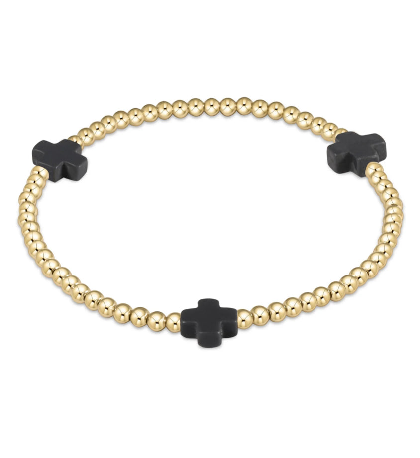 EXTENDS Signature Cross Gold Pattern 3mm Bead Bracelet - Onyx