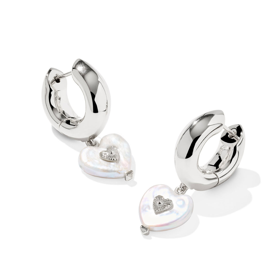 Kendra Scott Sasha Silver Heart Huggie Earring in Freshwater Cultured Pearl