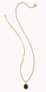 Kendra Scott Daphne Gold Pave Frame Pendant Necklace in Smoky Quartz