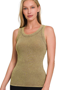 Washed Ribbed Scoop Neck Tank Top