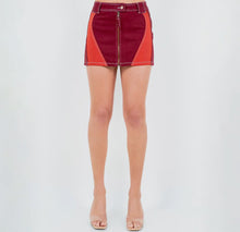 Load image into Gallery viewer, Patchwork Mini Skirt in Red Combo
