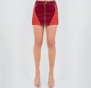 Patchwork Mini Skirt in Red Combo