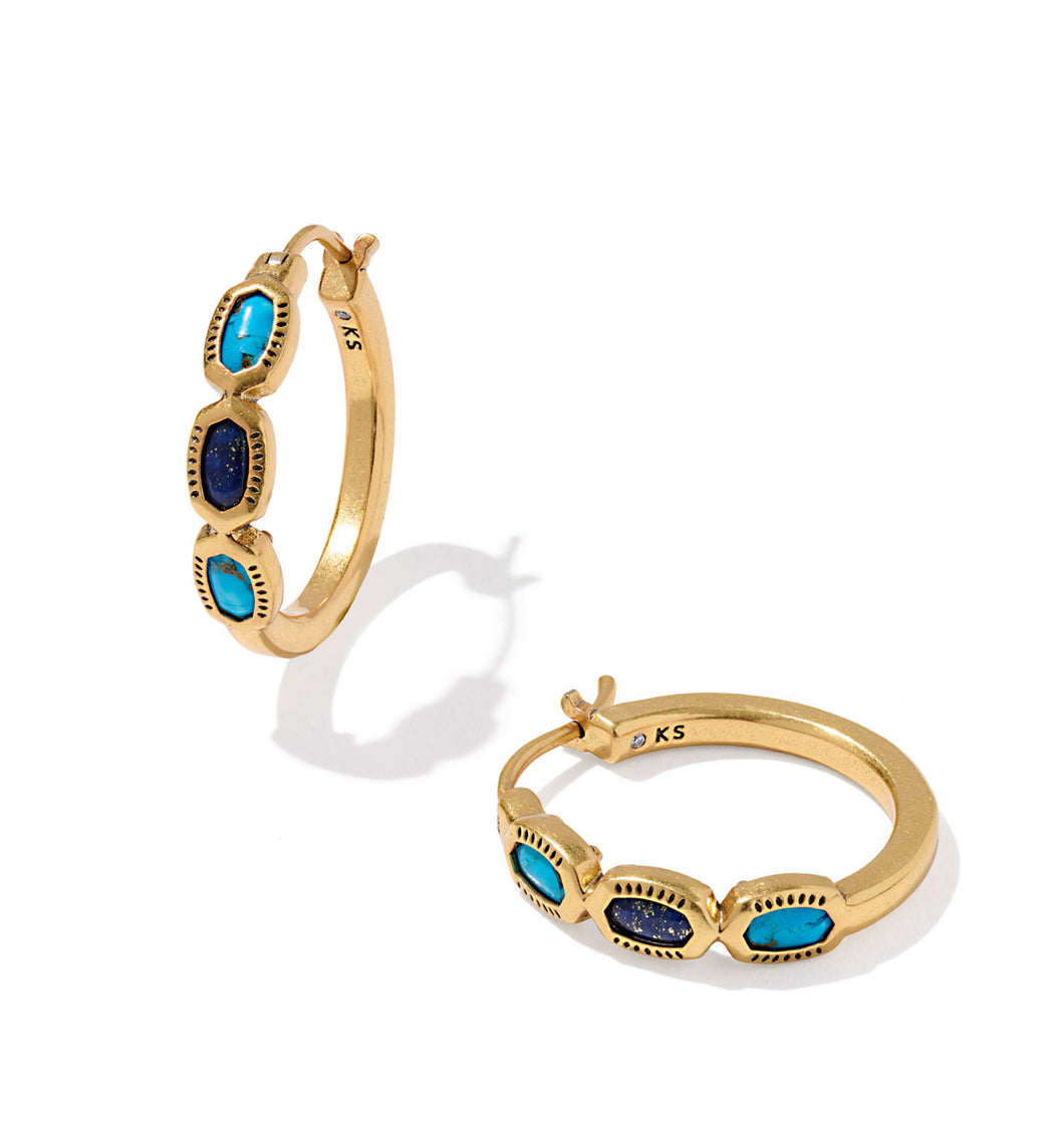 Kendra Scott Mini Elisa Vintage Gold Hoop in Blue Mix