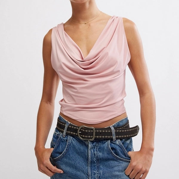 City Nights Tuck Tank in Peach Skin
