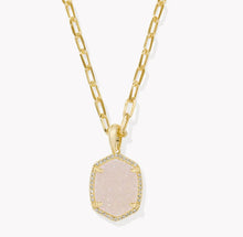 Load image into Gallery viewer, Kendra Scott Daphne Gold Pave Frame Pendant Necklace in Iridescent Drusy

