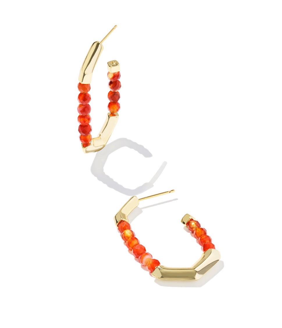 Kendra Scott Sylvia Gold Hoop Earring in Orange Banded Agate
