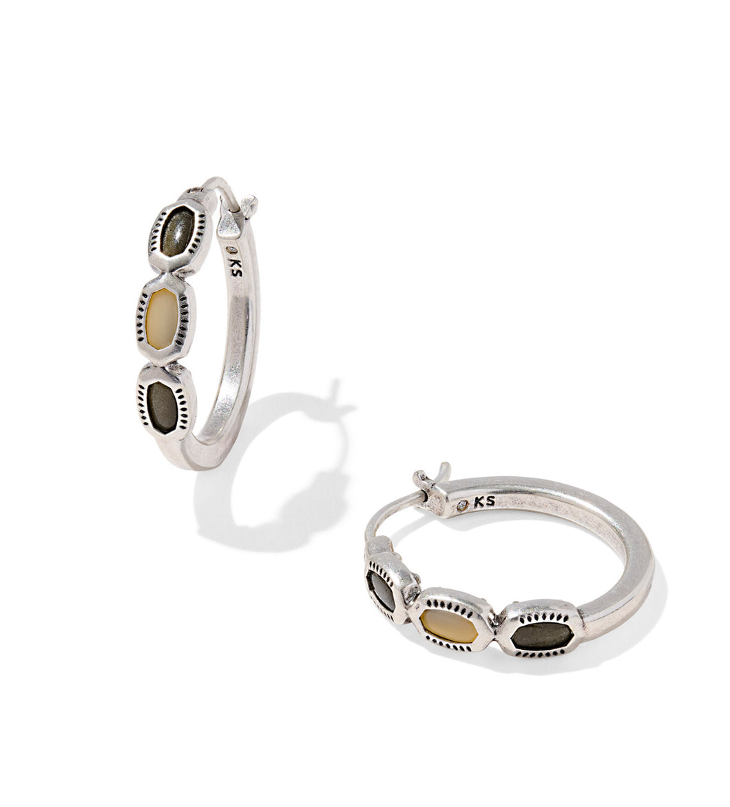 Kendra Scott Mini Elisa Vintage Silver Hoop Earring in Black Mix